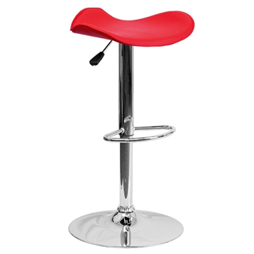 Contemporary Vinyl Adjustable Height Barstool with Wavy Seat and Chrome Base