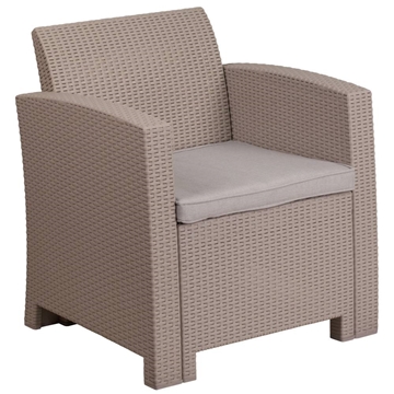 Faux Rattan Chair with All-Weather Light Gray Cushion