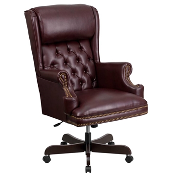 High Back Traditional Tufted LeatherSoft Executive Ergonomic Office Chair with Oversized Headrest & Nail Trim Arms