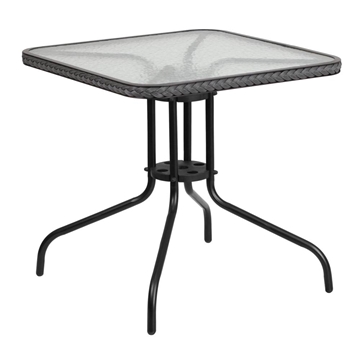 Square Tempered Glass Metal Table with Gray Rattan Edging