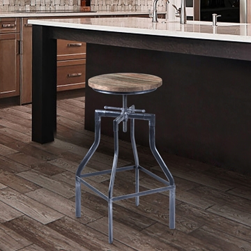 Concord Adjustable Barstool in Industrial Gray Finish with Pine Wood Seat