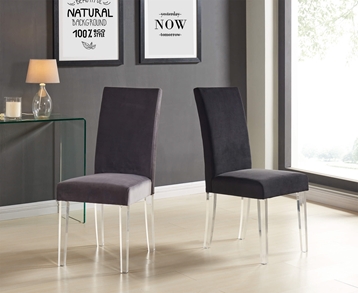 Dalia Modern and Contemporary Dining Chair in Gray Velvet with Acrylic Legs - Set of 2