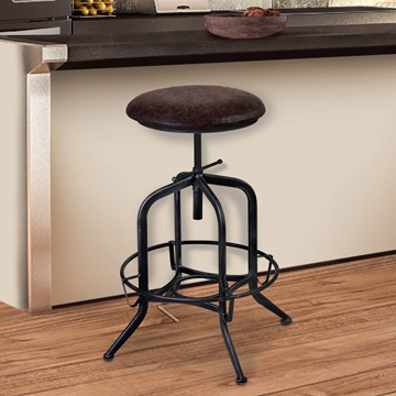 Elena Adjustable Barstool in Industrial Gray Finish with Brown Fabric Seat