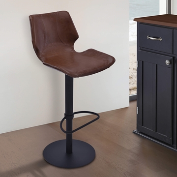 Zuma Adjustable Swivel Metal Barstool in Vintage Coffee Faux Leather and Black Metal Finish
