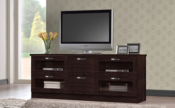 Baxton Studio Adelino 63 Inches Dark Brown Wood TV Cabinet with 4 Glass Doors and 2 Drawers