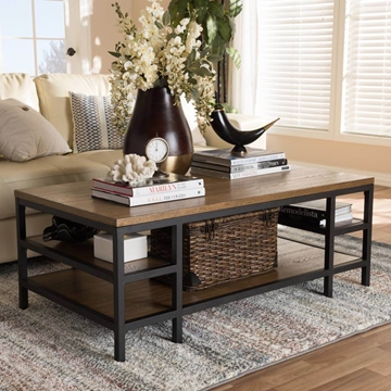 Baxton Studio Caribou Rustic Industrial Style Oak Brown Finished Wood and Black Finished Metal Coffee Table