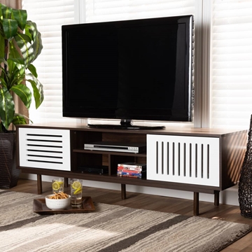 Baxton Studio Meike Mid-Century Modern Two-Tone Walnut Brown and White Finished Wood TV Stand