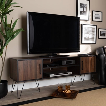 Baxton Studio Corina Mid-Century Modern Two-Tone Walnut and Black Finished Wood TV Stand