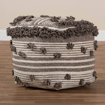 Baxton Studio Eligah Moroccan Inspired Ivory and Brown Handwoven Wool Pouf Ottoman