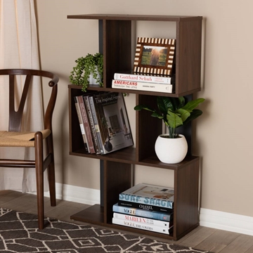 Baxton Studio Legende Modern and Contemporary Brown and Dark Grey Finished Display Bookcase
